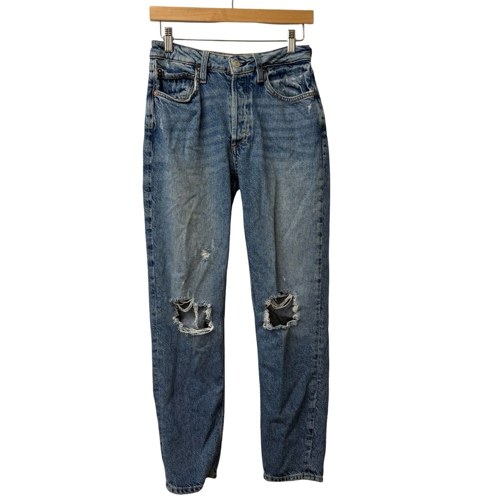 We The Free Blue Denim Distressed Slim Fit Straight Legs Jeans Size 26